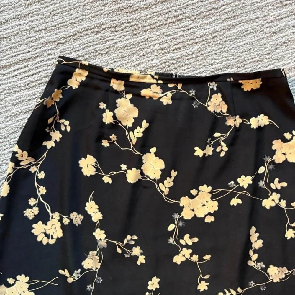 90s Joan Leslie floral maxi skirt a-line whimsigoth black cream women's L 10 12 - Picture 2 of 7
